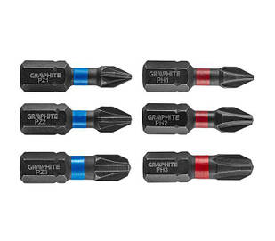 Graphite 56H540 Біти ударні PH1/2/3, PZ1/2/3 x 25 мм, 6 шт.