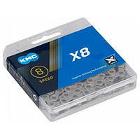 Цепь KMC X8,99 хром 116 зв. silver с замком NEW BOX