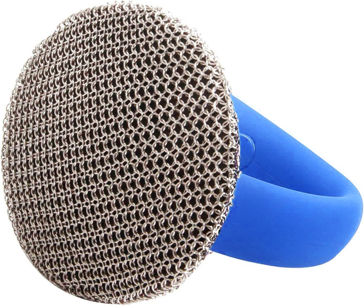Сталева щітка-скребок з ручкою Cleaning BRUSH-03 для посуду з металевою сіткою Синя - фото 3 - id-p2123446623
