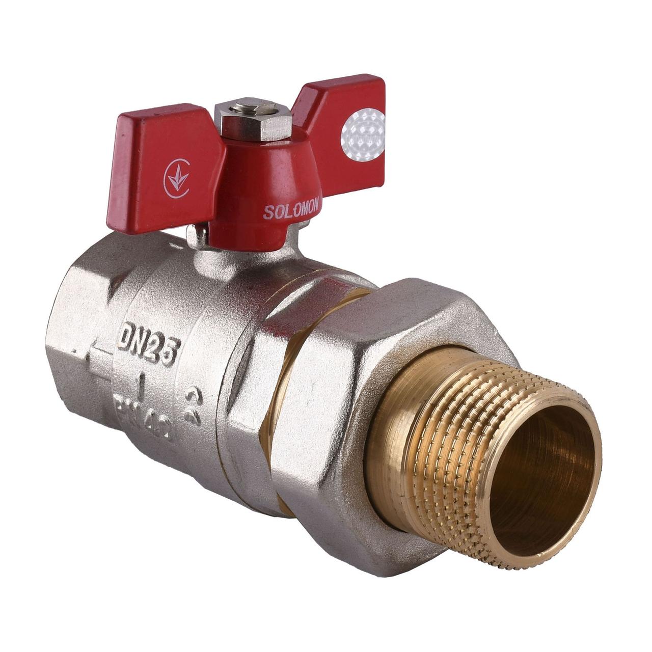 Кран кульовий прямий з американкою SOLOMON 1″ латунний посилений (1042), фото 1