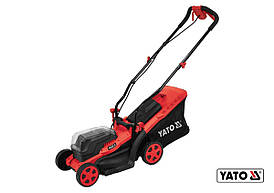 Газонокосарка на 4 колесах акумул. YATO: 2хLi-Ion 18В,обрізн діап.Ø=34см,ємн-35л (БЕЗ АКУМУЛЯТОРА)