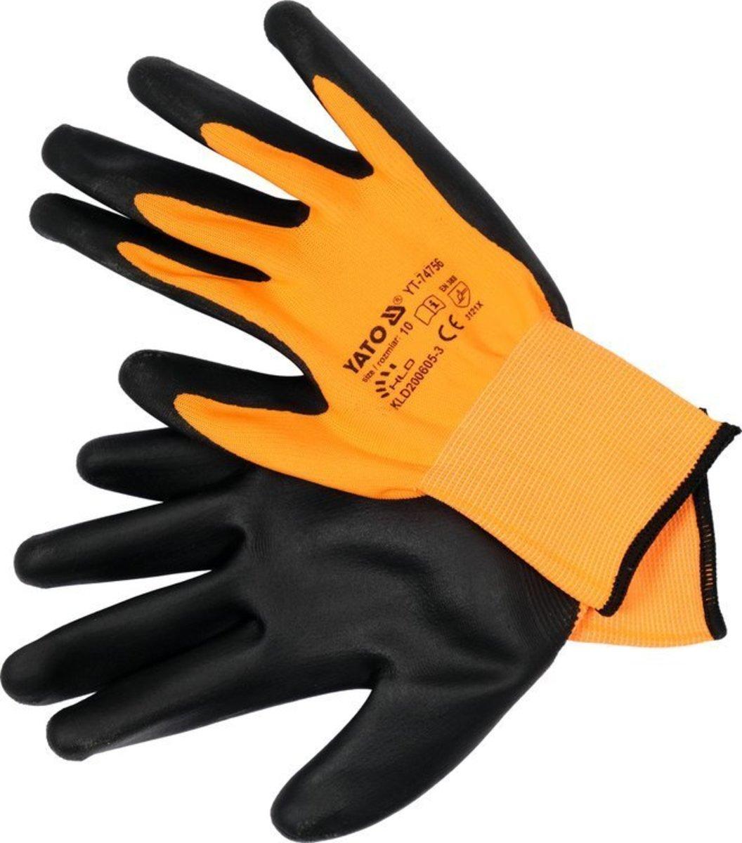 Рукавиці робочі нейлонові з нітриловою оболонкою YATO розм. 10, для користування смартфоном [12/144]