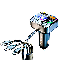АЗП с FM-модулятором Shinco Car MP3 Player12-24V Dual USB+Type-C со встроенным кабелем Black