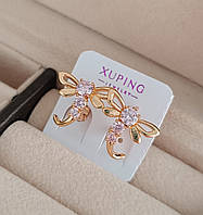 Сережки медичне золото дитячі Xuping метелики з рожевим камінцем