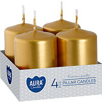 Набір свічок 4 шт. циліндр Bispol AURA Candles Золотий металік (sw40/60-213)