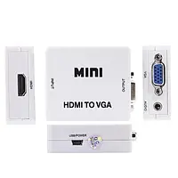 Конвертер HDMI to VGA перехід, адапттер, 1080p з живленням