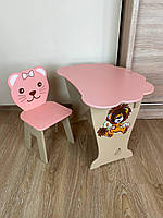 Столик дитячий зі стільчиком 45х45х65 см для творчості малювання ігор та навчання кришка хмарка рожевий стіл для дітей дерев'яний