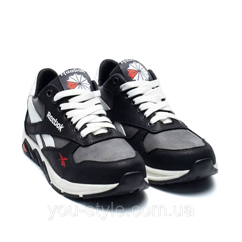Демісезонні підліткові шкіряні кросівки Reebok колір сірий,чорний, білий, фото 1