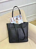 Женская сумка черного цвета из натуральной кожи для города современная экосумка шоппер для стильных девушек tr