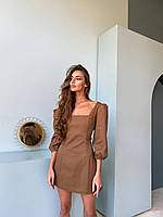 Неймовірно жіноча бавовняна міні сукня MELISSA з голою спиною на зав'язках колір капучино