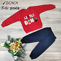Теплий дитячий костюм для хлопчиків на манжетах - Little Dino- червоного кольору 3-4-5-6 років