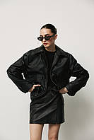 Женская куртка короткая кожзам коричневая S-M 1665 ZF Inspire S/M, черный