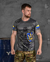 Тактична футболка потовідвідна coolmax з принтом Slava Ukraini сіра Армейська футболка кулмакс сіра