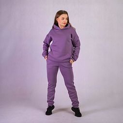 Спортивный стильный теплый  женский костюм трехнитка, с начесом , карманы, капюшон
