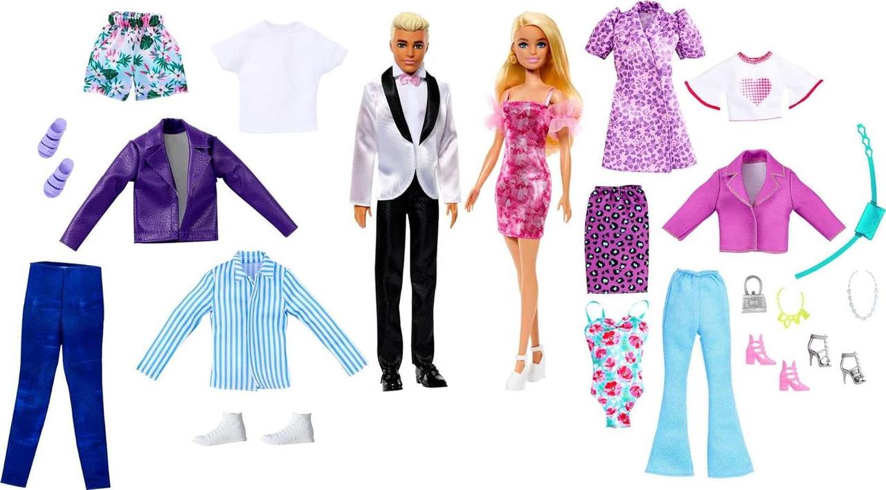 Набір ляльок Барбі та Кен з комплектами одягу Barbie and Ken Fashion Set with Clothes (HKB10)