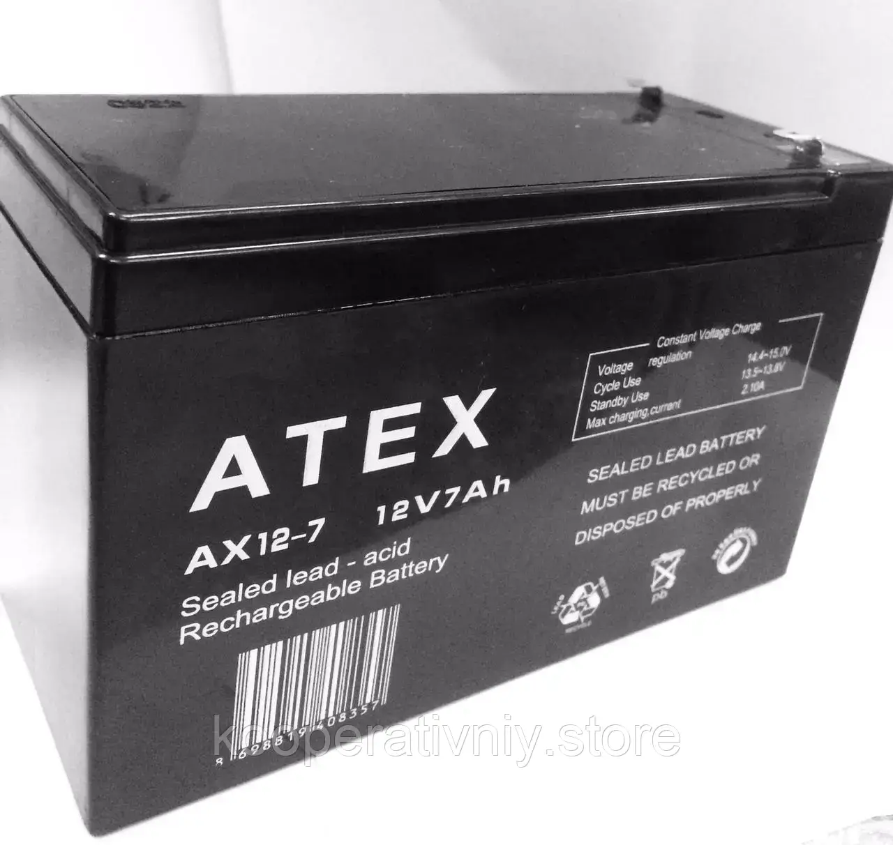 Акумулятор ATEX 12v 7Ah AX для встановлення в безперебійні блоки, пульти охоронної сигналізації, комп