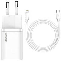 Мережевий зарядний пристрій Baseus Super Si 1C 20W With Simple Wisdom Data Cable Type-C/iP 1m White