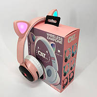 Бездротові навушники ST77 LED з котячими вушками, що світяться. Колір: рожевий