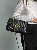 Сумка женская из кожи Pinko Classic Lady Love Bag Puff Chevron Black/Gold