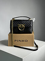 Сумка женская из кожи Pinko Mini Classic Lady Love Bag Puff Chevron Black/Gold