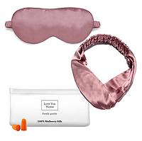 Комплект для сну 4в1 Темно-рожевий, пов'язка на очі, пов'язка для волосся, беруши KASP