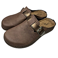 Сабо жіночі з натуральною замшевою устілкою, зручні мюлі з ремінцем та пряжкою, закриті шльопанці для вулиці 40, Коричневий