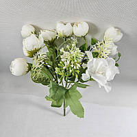 Штучний букет 26см білих крокусів + гортензія "мікс", красиві бутони троянд