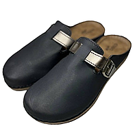 Сабо жіночі з натуральною замшевою устілкою, зручні мюлі з ремінцем та пряжкою, закриті шльопанці для вулиці 41, Чорний