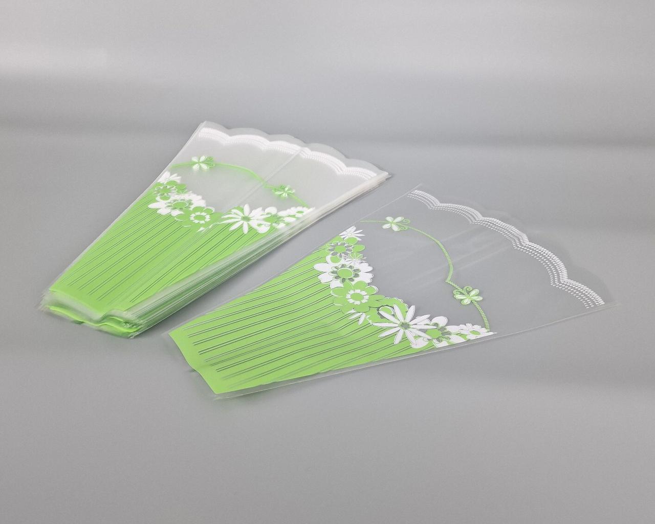 Конусні пакети для квітів з візерунком h40/10низ/30верх" Лито" салатовий (100 шт) 160 (2) (100 шт), фото 1