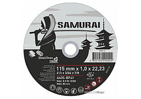 Диск відрізний по металу/нержав. сталі SAMURAI ТМ VIROK : Ø= 115х22.23 мм, t= 1.0 мм (25шт/уп)