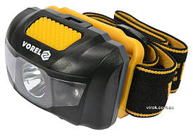 Ліхтар на чоло світлодіодний VOREL; 2 режими (1+2 LED), 1 Вт, 100 lm, жив/- 3 ААА батарейки [12/48]