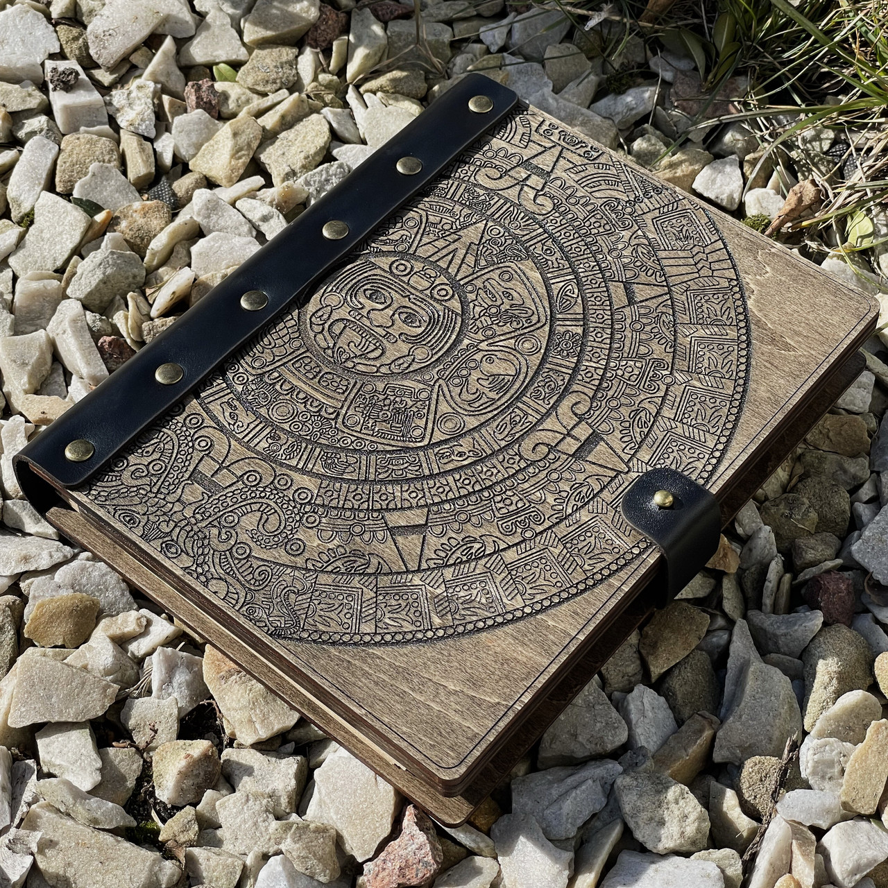 Блокнот- органайзер в дерев'яній обкладинці зі шкірою "Ацтек" А5 100 аркушів Графіт