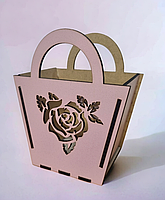 Декоративная оригинальная маленькая корзинка-кашпо с окошком в виде сумочки розового цвета
