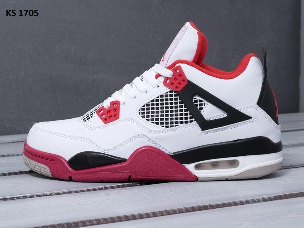 Чоловічі кросівки Nike Air Jordan 4 Retro Fire Red (Червоні з білим) Взуття Найк Аір Джордан 4 Ретро Ред високі шкіра