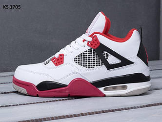 Чоловічі кросівки Nike Air Jordan 4 Retro Fire Red (Червоні з білим) Взуття Найк Аір Джордан 4 Ретро Ред високі шкіра