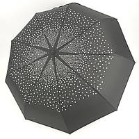 Компактный женский полуавтоматический зонт Frei Regen с карбоновыми спицами и системой антиветер, черный