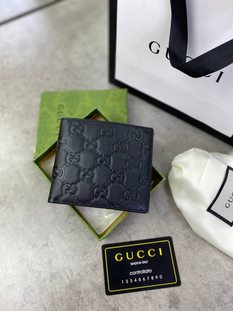 Бумажник Gucci черный кожаный в стиле "GG" без логотипов k240