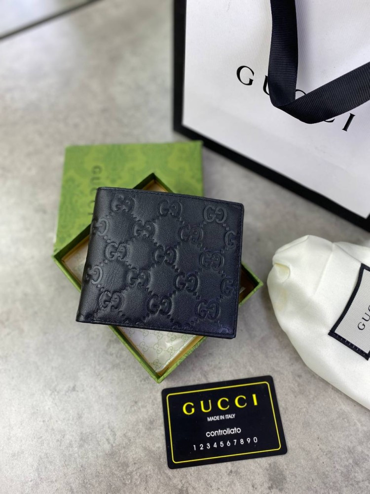 Гаманець Gucci чорний шкіряний у стилі GG без логотипів k240