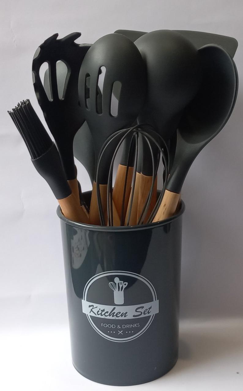 Силіконовий кухонний набір Kitchen Set P-0488 темно-сірі 12 предметів, фото 1
