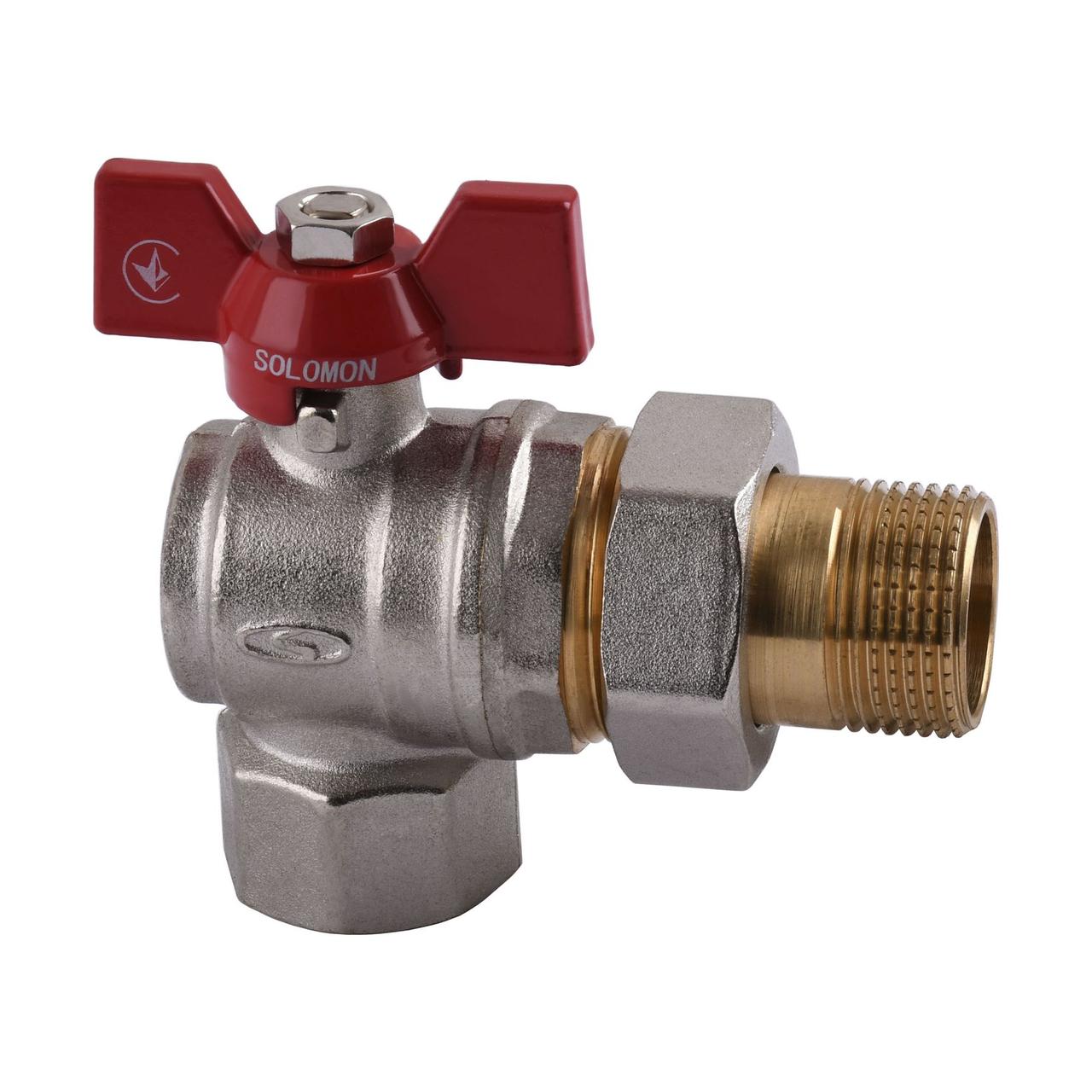 Кран кульовий кутовий з американкою SOLOMON 3/4″ латунний посилений (B1043)