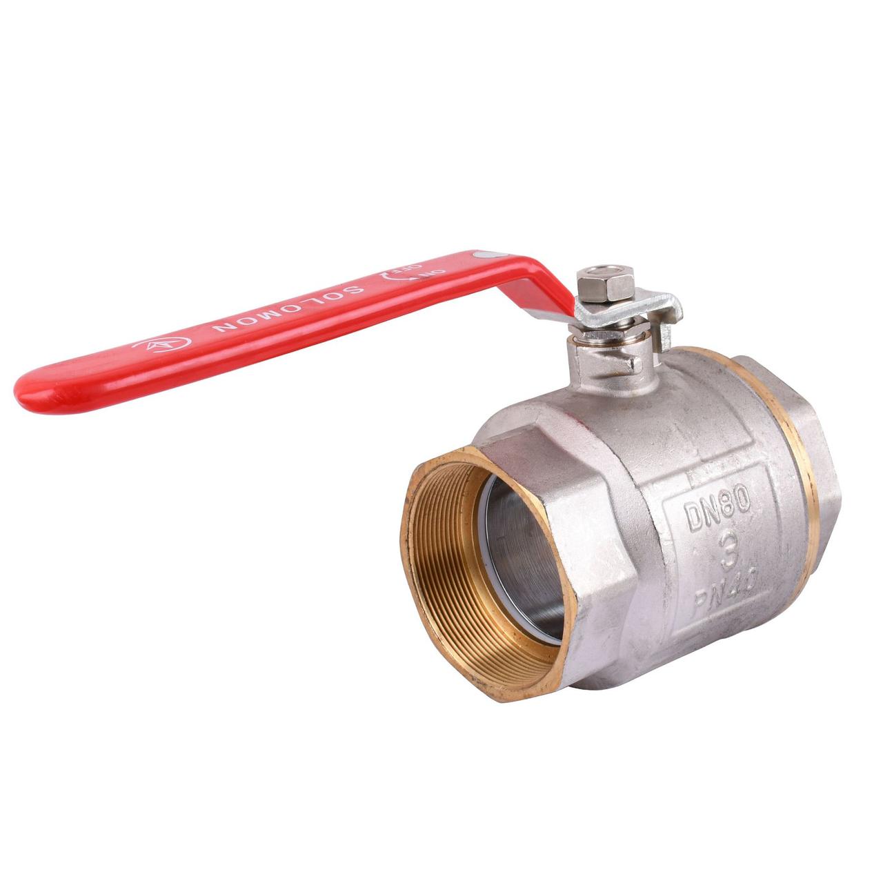 Кран кульовий прямий SOLOMON 3″ ВВ PN40 латунний нікельований (B1001), фото 1