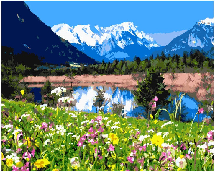 Картини за номерами гірські пейзажі Картина Малювання по номерах Озеро в горах 40х50 Живопис на полотні фарбами Rainbow Art GX7809