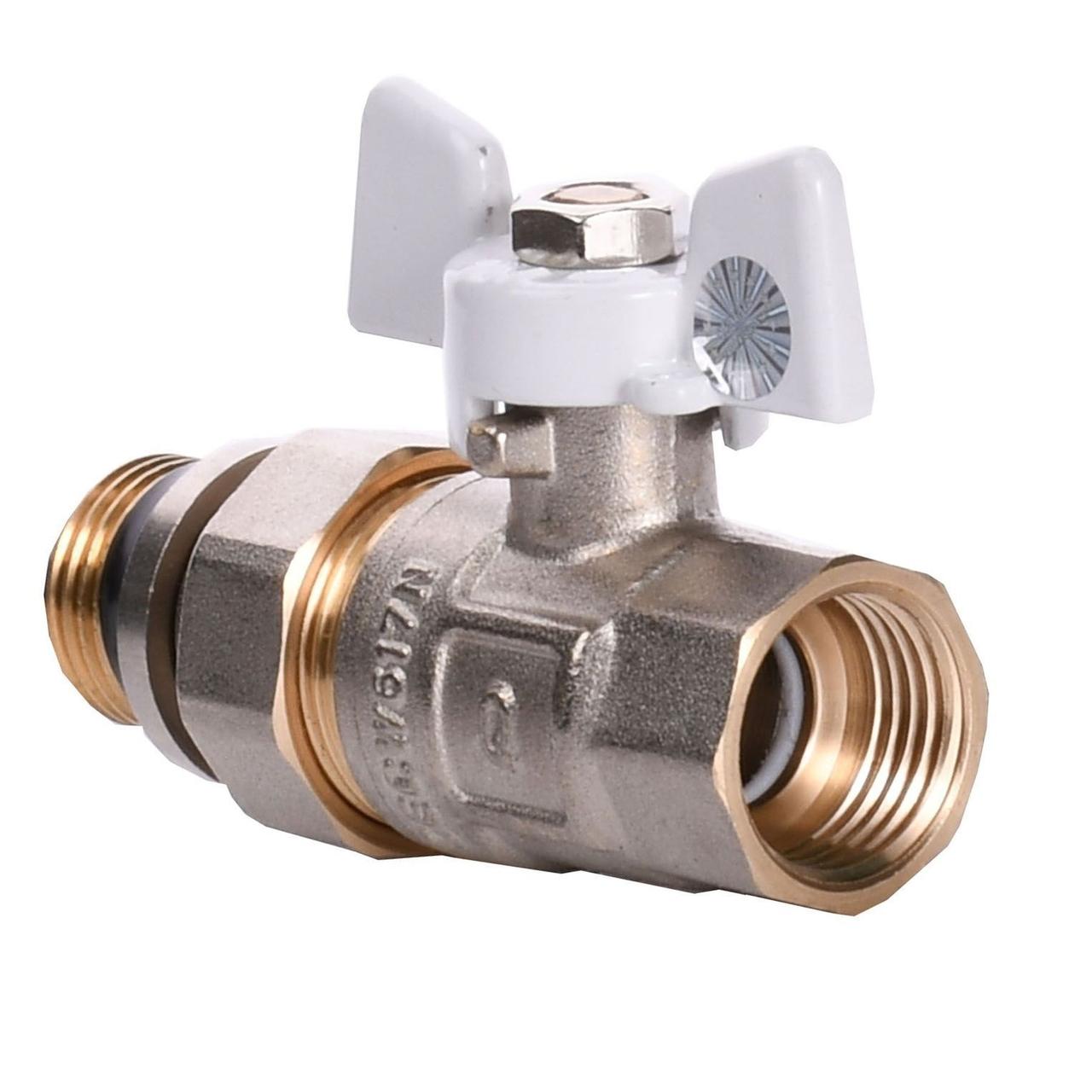 Кран кульовий прямий з американкою Q PROFESSIONAL 1/2″ PN40 Білий метелик QP003, фото 1