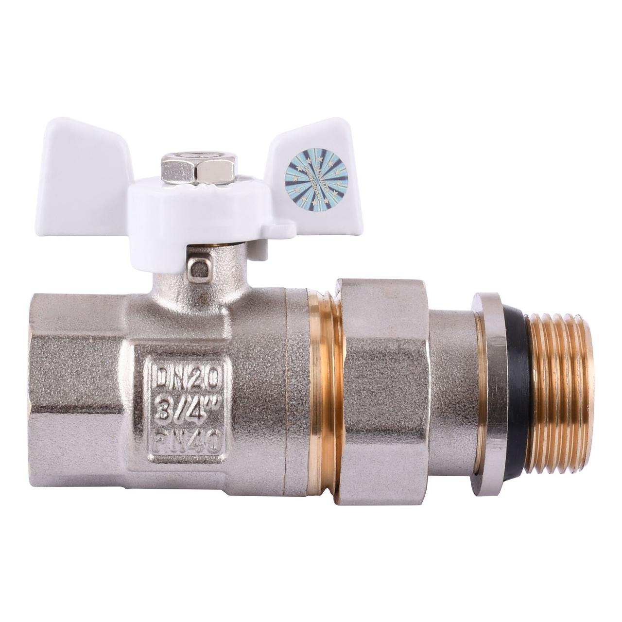 Кран кульовий прямий з американкою Q PROFESSIONAL 3/4″ PN40 Білий метелик QP003, фото 1