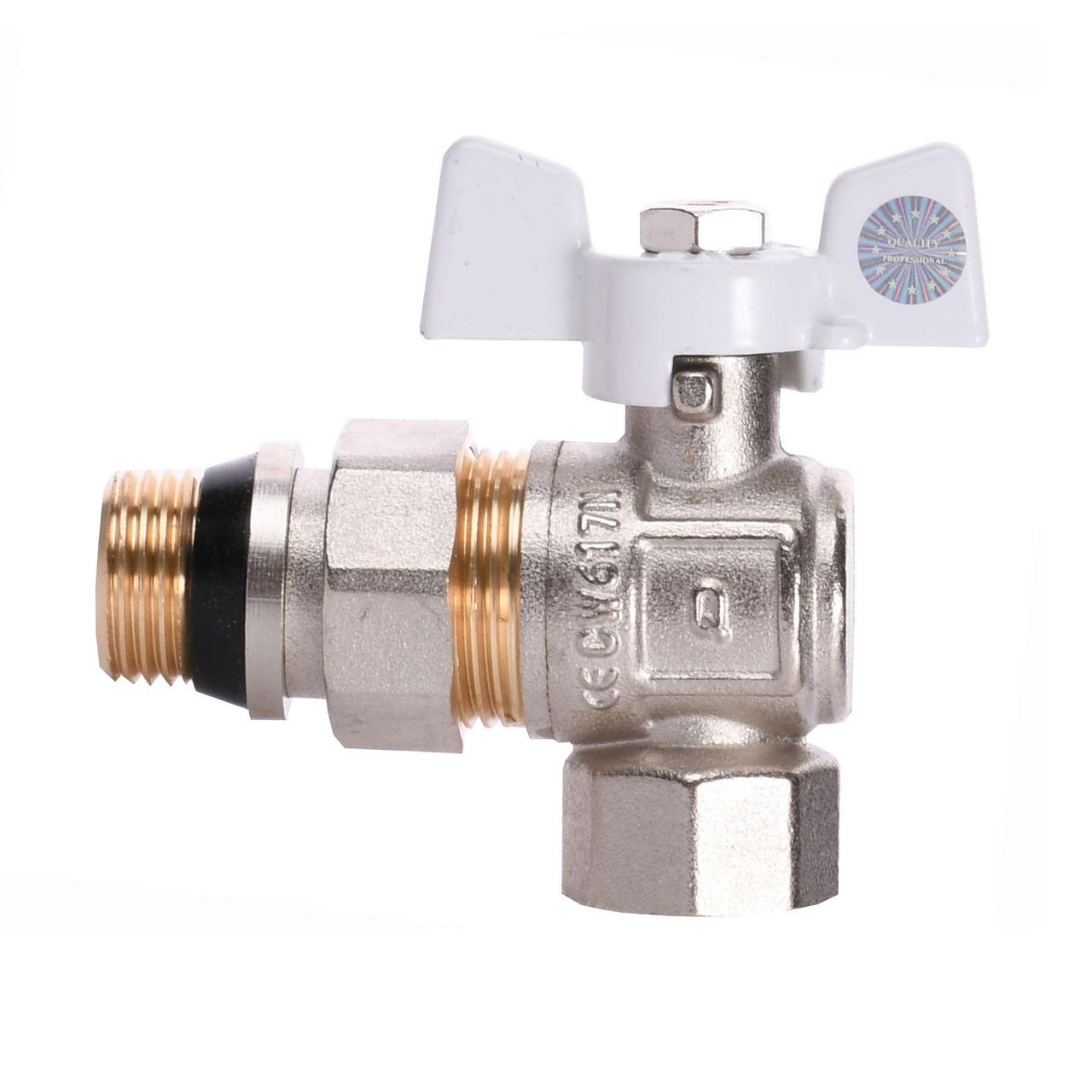 Кран кульовий кутовий з американкою Q PROFESSIONAL DN 1/2" PN40 антипротікання QP004, фото 1