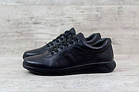 Мужские весенние/осенние черные кроссовки на шнурках. Демисезонные мужские кожаные кроссы