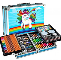 Набір для дитячої творчості та малювання 145 предметів юний художник в алюмінієвій валізі єдиноріг Синій