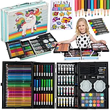 Набір для дитячої творчості та малювання 145 предметів юний художник в алюмінієвій валізі єдиноріг Синій, фото 2