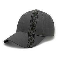 Жіноча кепка патріотична з орнаментом \ M 54-58 \ Темно-сіра