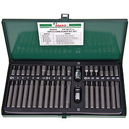 Набір вставок 4-12 мм, Т20-Т55, М5-М12, 30/75 мм, 3/8" DR і 1/2" DR, 40под. HANS 06040